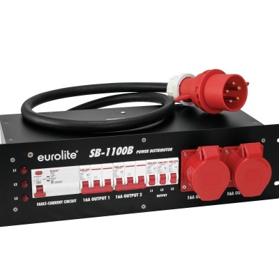 Distribuidor de energia Eurolite SB-1100B preto com disjuntores e tomadas vermelhas