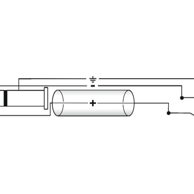 Diagrama esquemático de conector jack com bateria AA e ligações internas