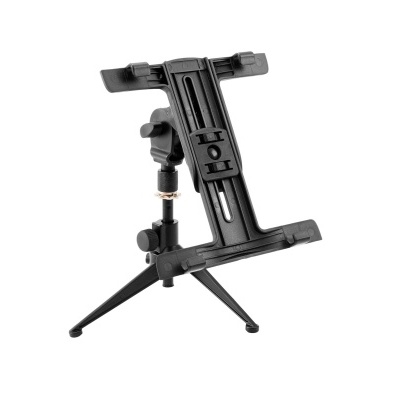 Suporte de telemóvel preto com tripé e ajustes