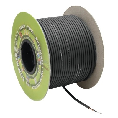 Carretel de cabo elétrico preto com rótulo verde BONSAI CABLE