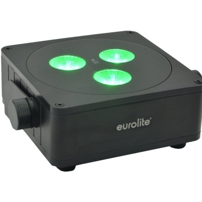 Projetor de luz RGB preto com três LEDs verdes da marca eurolite