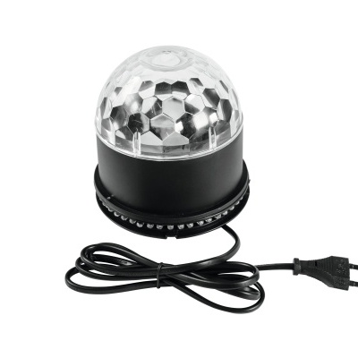 Luz disco com cúpula transparente facetada e base preta com cabo elétrico