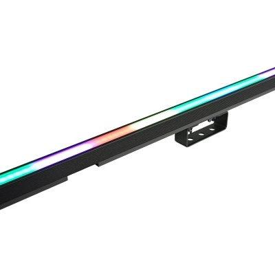 Barra de luz LED RGB portátil preta com suporte fixo e iluminação colorida em várias tonalidades