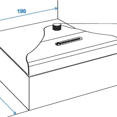 Desenho técnico de tampo e base com dimensões em azul
