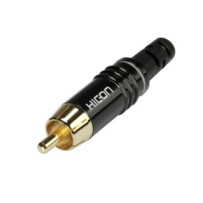 Conector RCA HICON preto e dourado isolado