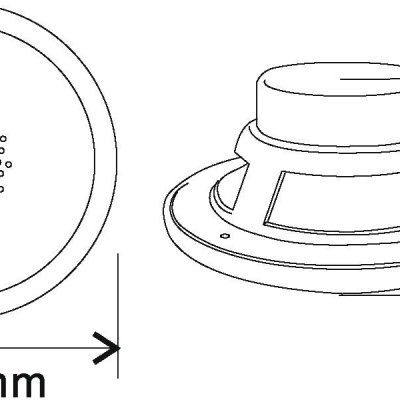 Desenho técnico de altifalante redondo com diâmetro 190mm e altura 90mm