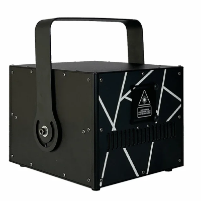 Aparelho quadrado preto com padrão branco e cabo superior