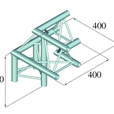Estrutura metálica tubular azul clara em forma tridimensional com medidas 400 mm