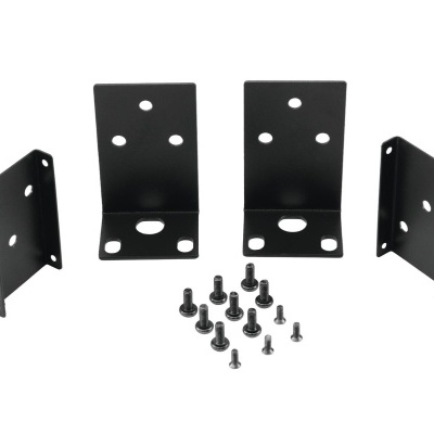 Suportes metálicos pretos com parafusos em fundo branco