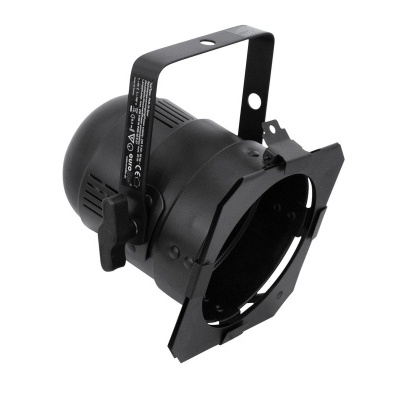 Projetor de luz preto com suporte metálico ajustável sobre fundo branco