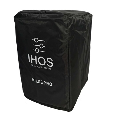 Capa preta para equipamento de áudio com texto IHOS MILOS PRO