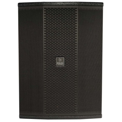 Coluna de som preta RIO3 com grelha de metal frontal