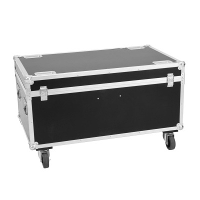 Caixa de transporte preta com rodas e bordas de alumínio