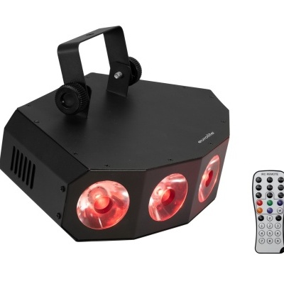 Iluminação de festa preta com três luzes vermelhas e comando remoto