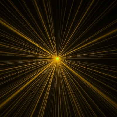 Linhas amarelas luminosas irradiando de um ponto central num fundo escuro