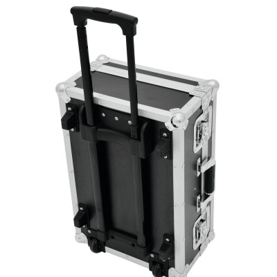 Mala de transporte rígida preta com puxador telescópico e rodas