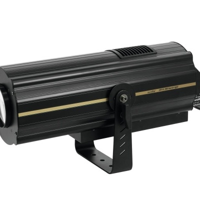 Projetor de iluminação preto em metal com alça e lentes