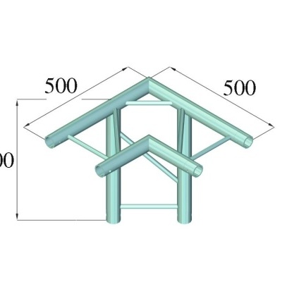 Estrutura metálica tubular verde-água com dimensões e design em 3D
