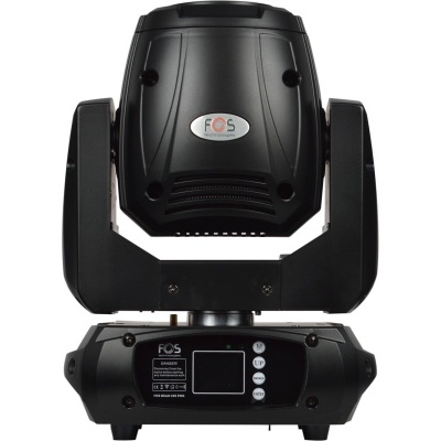 Luz móvel profissional preta com visor digital e botões de controlo