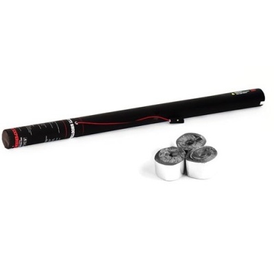 cilindro preto com três velas pequenas brancas ao lado