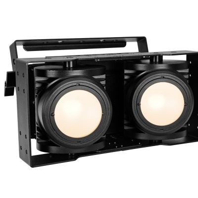 Luz de palco profissional preta com duas lentes circulares