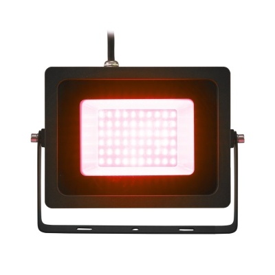 Refletor LED preto com luz vermelha acesa