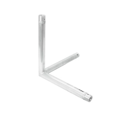 Tubos metálicos prateados dispostos em ângulo sobre fundo branco