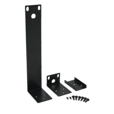 Suportes metálicos pretos com parafusos sobre fundo branco