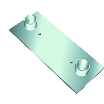 Base retangular de vidro com duas ilhargas cilíndricas fixadas