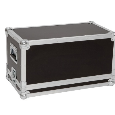 Mala rígida preta com cantos em metal prateado e pegas laterais