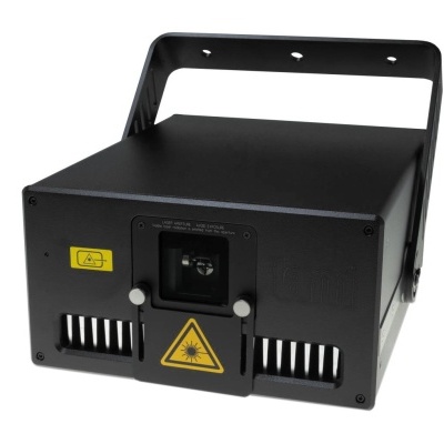 Dispositivo eletrónico preto com avisos de laser e suporte de montagem