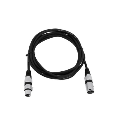 Cabo de áudio XLR preto com conectores prateados