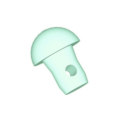 Objeto 3D verde claro com parte arredondada e orifício