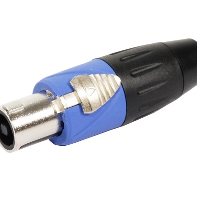 Conector XLR macho azul e preto com trava metálica