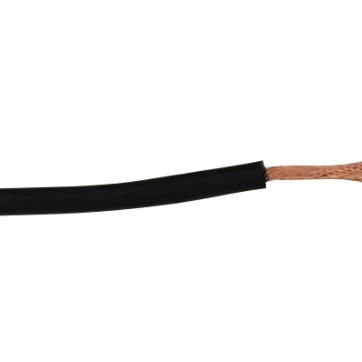 Cabo elétrico preto com fios de cobre e pontas azul e vermelha