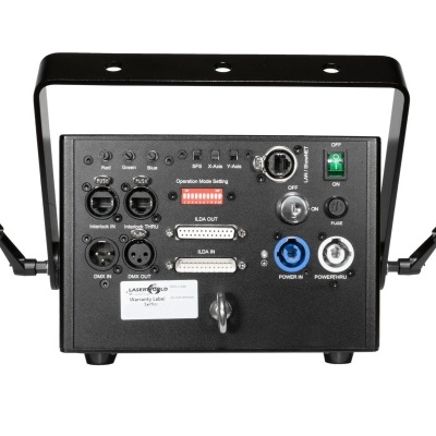 Equipamento eletrónico preto com múltiplas conexões e botões