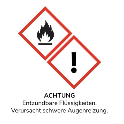 Símbolos de perigo inflamável e aviso com texto em alemão