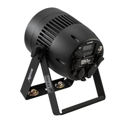 Projetor de luz LED preto com suporte ajustável em fundo branco