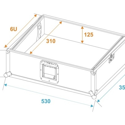 Estojo retangular metálico com medidas e indicação 6U