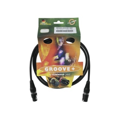 cabo de áudio digital preto GROOVE+ SOMMER CABLE com embalagem colorida