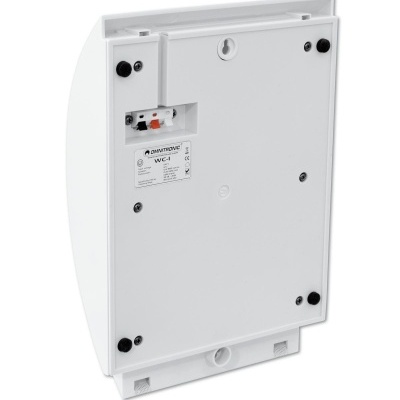 Caixa técnica branca com parafusos e etiqueta OMNITRONIC WC-1