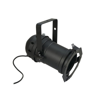 Luz de palco preta metálica com suporte e cabo