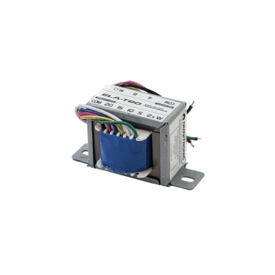 Transformador elétrico azul com fios multicoloridos e base metálica