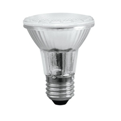 Lâmpada LED tipo reflector prateada e transparente