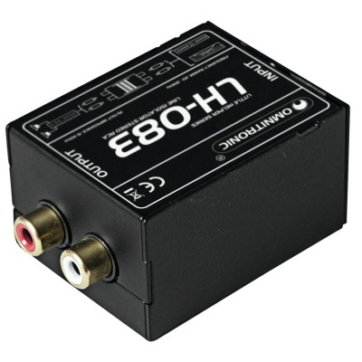 Adaptador áudio Omnitronic LH-083 preto com entradas RCA vermelha e branca