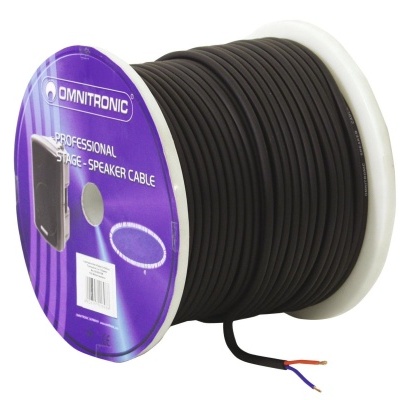 Carretel de cabo preto para altifalantes com rótulo roxo da Omnitronic