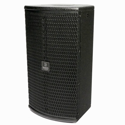 Coluna de som preta com grelha metálica hexagonal e etiqueta LD Systems