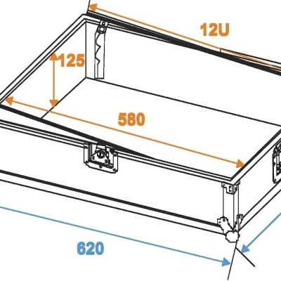 Estojo aberto com medidas em milímetros e alças laterais