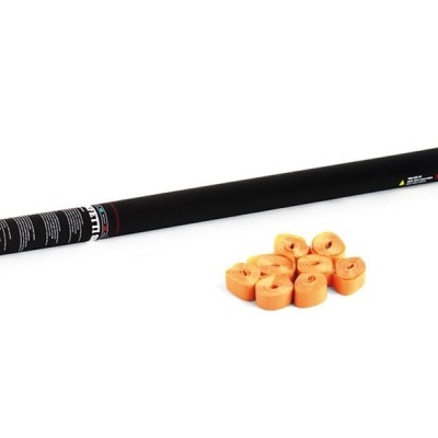 Tubo preto com texto e anéis laranja claros ao lado