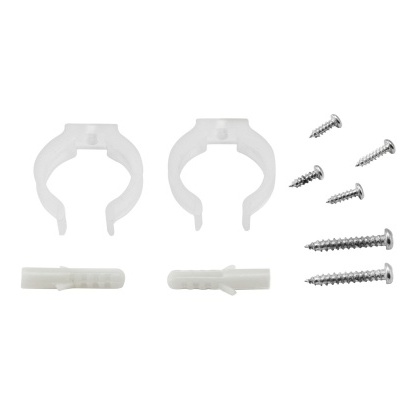Conjunto de fixação com abraçadeiras, buchas e parafusos